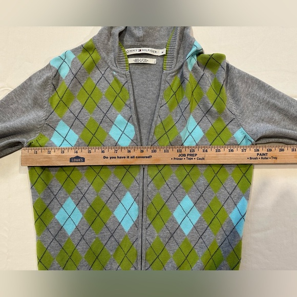 Tommy Hilfiger Argyle Print Hooded Full Zip Women’s Sweater Size M - Picture 6 of 8